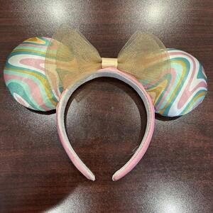 Disney Parks Minnie Mouse Swirl Multi Color 70's Disco Ears Headband 2022 NWOT